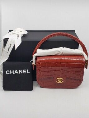 Chanel 2026 Calfskin Crocodile Embossed Turn Around Mini Flap Bag